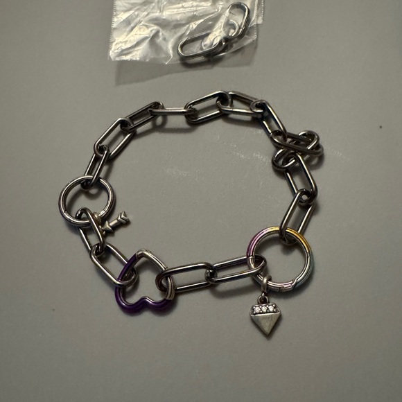 New Pandora sterling silver ruthenium me bracelet with charms - Picture 2 of 10